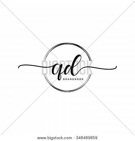Qd Initial Handwriting Logo With Circle Template Vector.