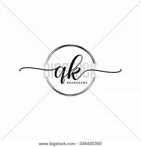 Qk Initial Handwriting Logo With Circle Template Vector.
