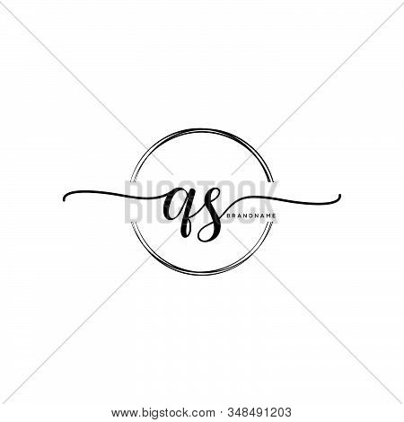 Qs Initial Handwriting Logo With Circle Template Vector.