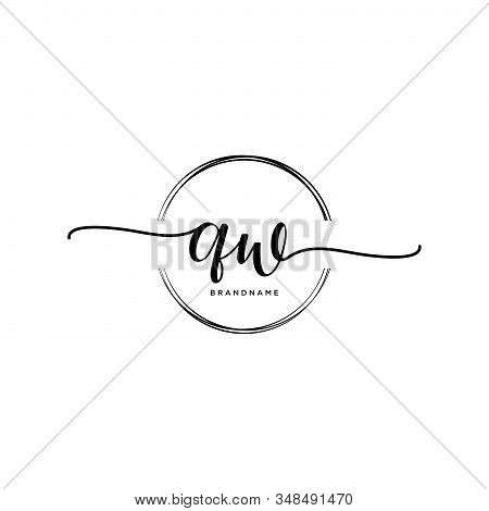 Qw Initial Handwriting Logo With Circle Template Vector.