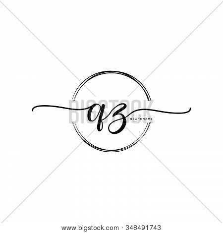 Qz Initial Handwriting Logo With Circle Template Vector.