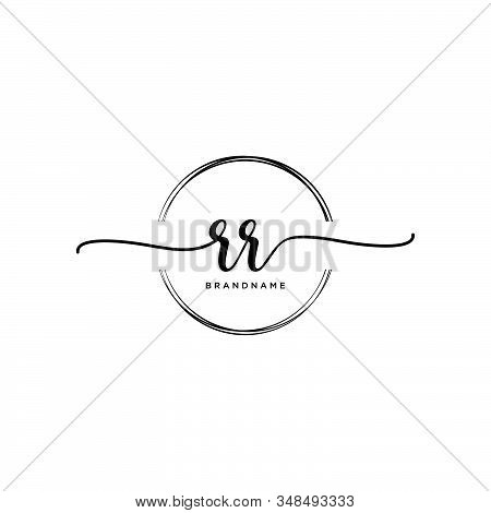 Rr Initial Handwriting Logo With Circle Template Vector.
