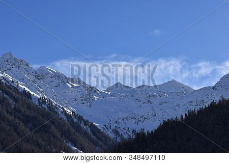 Impressive Winter Landscape With A Mountain Peak On A Sunny Day In La Tzoumaz, Riddes, Switzerland