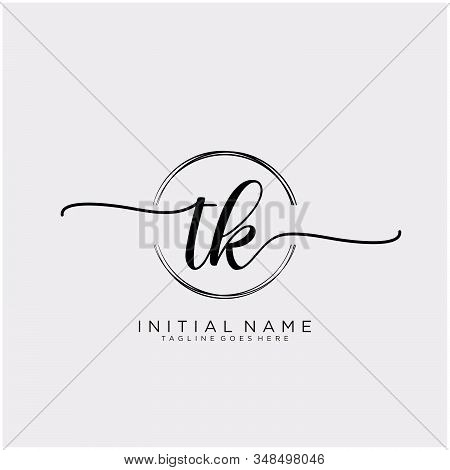 Tk Initial Handwriting Logo With Circle Template Vector.