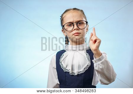 Smart Student Girl Warn Caution Gesture Copyspace