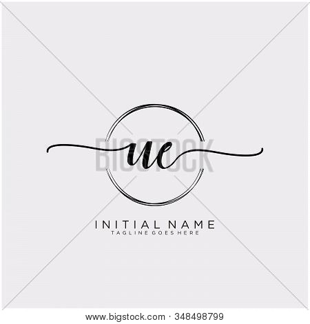 Ue Initial Handwriting Logo With Circle Template Vector.