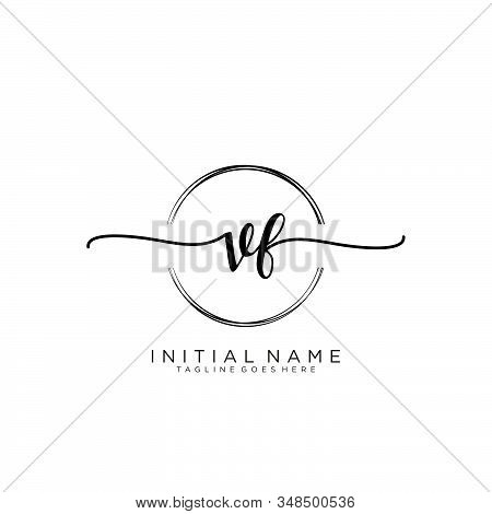 Vf Initial Handwriting Logo With Circle Template Vector.