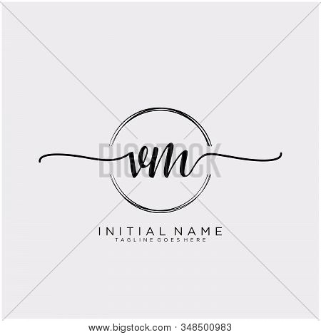 Vm Initial Handwriting Logo With Circle Template Vector.