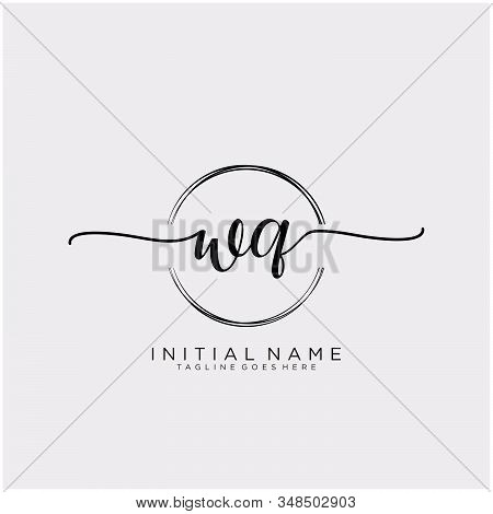 Wq Initial Handwriting Logo With Circle Template Vector.