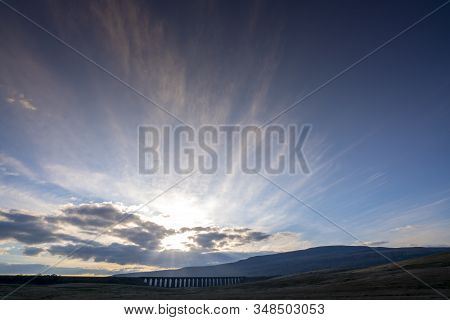 Sunset Over Iconic Yorkshire Landmark Ribblehead Viaduct