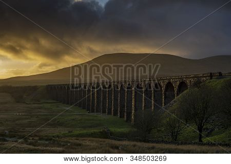 Sunset Over Iconic Yorkshire Landmark Ribblehead Viaduct
