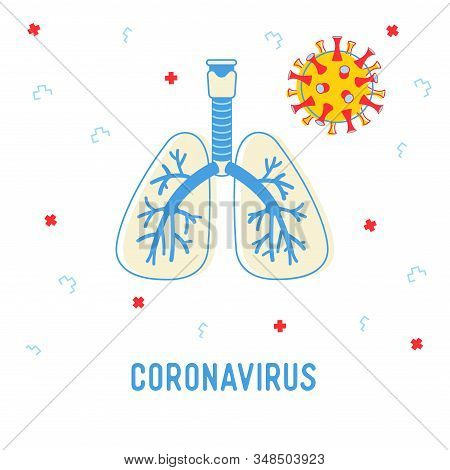 Coronavirus Medical Infographics Banner With Human Lungs And Ncov Cell. Healthcare Ncov Concept For 