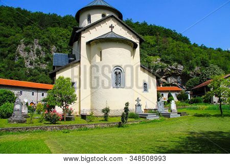 Beautiful Church Building In Orthodox Monastery Moraca, Montenegro Mountains. Montenegro View. Crna 