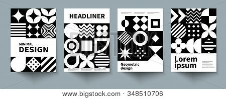 Minimalistic Monochrone Geometric Poster, Minimal Black And White Cover Template, A4 Brochure, Swiss