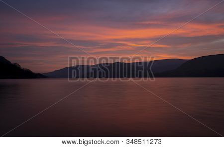Sunrise Over Ullswater, The Lake District. Ullswater Is The Second Largest Lake In The English Lake 