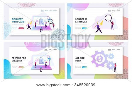 People Try To Memorize Password, Loan Refinance Website Landing Page Set. Happy Person Run With Key 