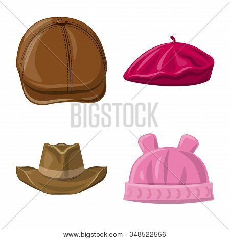 Vector Illustration Of Headgear And Cap Icon. Collection Of Headgear And Accessory Vector Icon For S