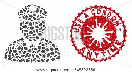 Mosaic Army General Icon And Red Round Grunge Stamp Watermark With Use A Condom Anytime Phrase And C