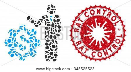 Collage Businessman Options Icon And Red Round Rubber Stamp Seal With Rat Control Caption And Corona