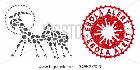 Mosaic Creature Skafandr Icon And Red Round Distressed Stamp Seal With Ebola Alert Text And Coronavi