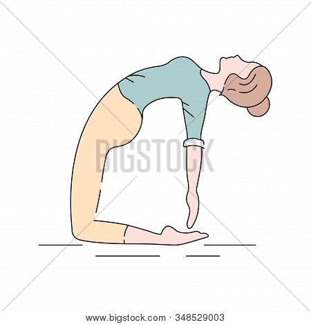 Camel Pose Ushtrasana Color Line Icon. Deep Backward Bend From A Kneeling Position. Pictogram For We
