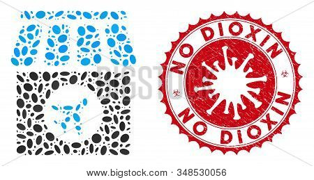 Mosaic Duty Free Icon And Red Round Distressed Stamp Seal With No Dioxin Caption And Coronavirus Sym