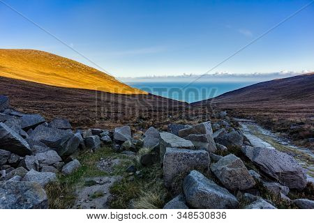 Mourne Mountains Are The Highest And Most Dramatic Mountain Range In Northern Ireland. View From Val