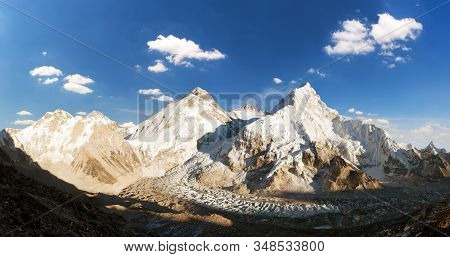Panoramic View Of Mount Everest, Lhotse And Nuptse From Pumo Ri Base Camp - Way To Mount Everest Bas