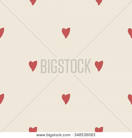 Romantic Seamless Pattern: Handmade Staggered Hearts On A Simple Background