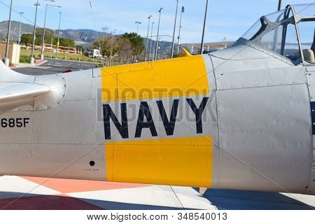 IRVINE, CALIFORNIA 31 JAN 2020: An SNJ-5 Texan WWII era plane on display at the Orange County Great Park.