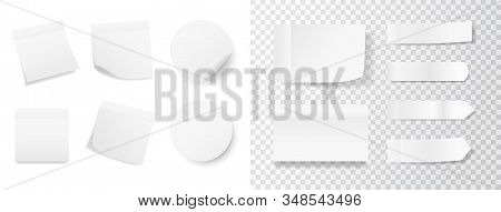 White Sticker Set On Transparent And White Background. Realistic Stickers With Folded Edge. Paper La