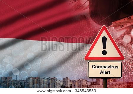 Indonesia Flag And Coronavirus 2019-ncov Alert Sign. Concept Of High Probability Of Novel Coronaviru