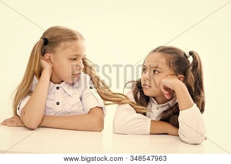 Adorable Schoolgirls. Back To School. Education Concept. Beautiful Girls Best Friends. Formal Style.