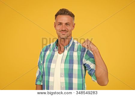Go Forward. Man Happy Cheerful Face Support Or Motivate. Guy Happy Emotional Expression. Approve And