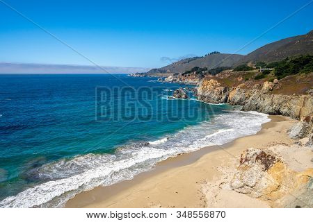 Pacific Coast Highway (highway 1) At Southern End Of Big Sur, California Near Bixby Bridge (rocky Cr