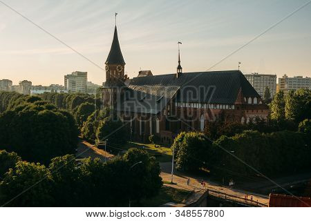 Restored Cathedral On Kant Island, Symbol Of The City Of Kaliningrad, Aerial View