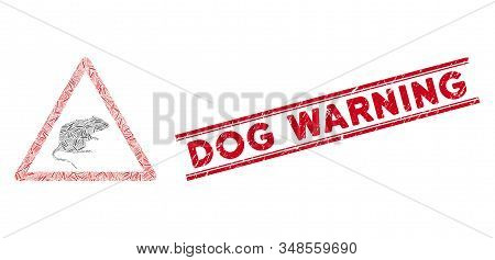 Mosaic Rat Warning Pictogram And Red Dog Warning Stamp Between Double Parallel Lines. Flat Vector Ra