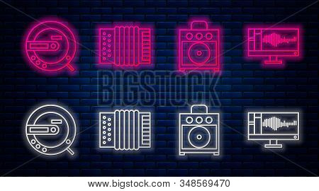 Set Line Musical Instrument Accordion, Guitar Amplifier, Music Cd Player And Sound Or Audio Recorder