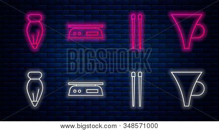 Set Line Electronic Scales, Food Chopsticks, Pastry Bag For Decorate Cakes And Funnel Or Filter. Glo
