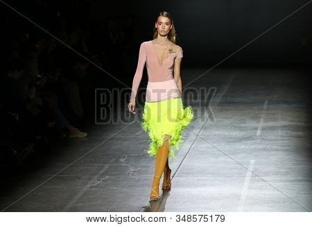 Kyiv, Ukraine - February 2, 2020: Model Presents A Collection Of Authentic Ukrainian Clothes By Desi