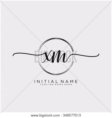 Xm Initial Handwriting Logo With Circle Template Vector.