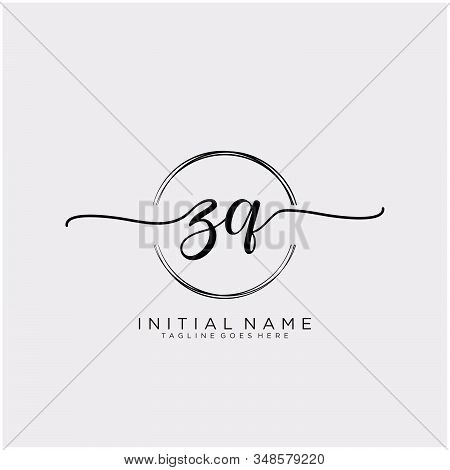 Zq Initial Handwriting Logo With Circle Template Vector.