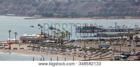 Chorillos, Lima, Peru - May 10, 2016: Private Beach Club In The District Of Chorillos With Distant S