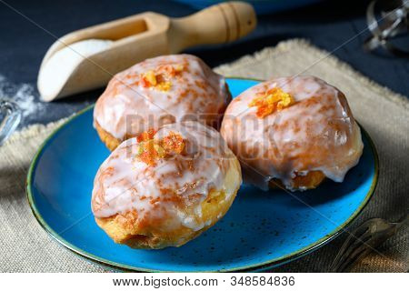 Fine Berlin Donuts With Jam Filling And Icing
