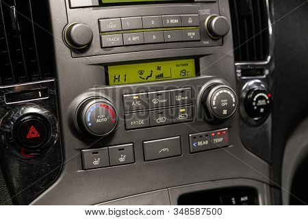 Novosibirsk, Russia - December 18, 2019:  Hyundai Grand Starex, Close Up Instrument Automobile Panel