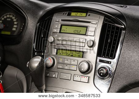 Novosibirsk, Russia - December 18, 2019:  Hyundai Grand Starex,  Close-up Of The Dashboard, Monitor 
