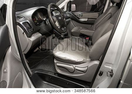 Novosibirsk, Russia - December 18, 2019:  Hyundai Grand Starex,  Car Interior - Steering Wheel, Shif