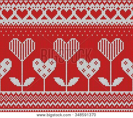 Seamless Pattern On The Theme Of Holiday Valentines Day With An Image Of The Norwegian And Fairisle 