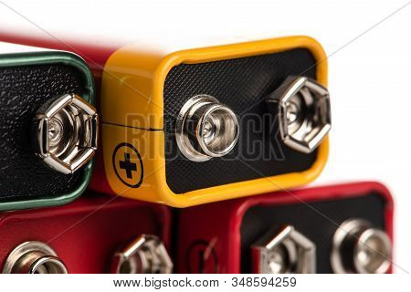 Nine Volt Battery Isolated On White Background Close-up