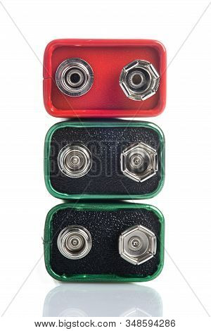 Pile Of Batteries 9 Volt Isolated On White Background